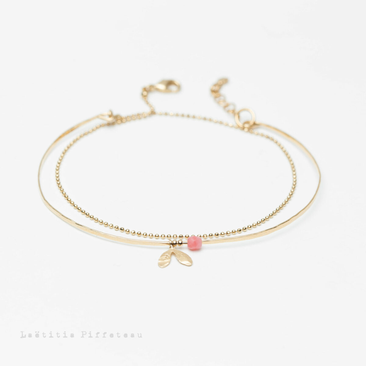 Bracelet Lilas Rose - bracelet double Jonc martelé et chaine or Laëtitia Piffeteau