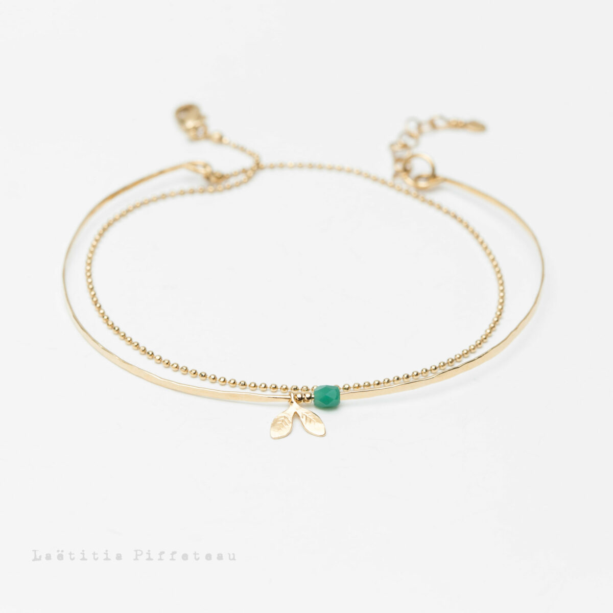 Bracelet Lilas Vert - bracelet double Jonc martelé et chaine or Laëtitia Piffeteau