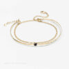 Bracelet Trio Or et Argent Joncs martelés fine chaine plate perle noire Laëtitia Piffeteau