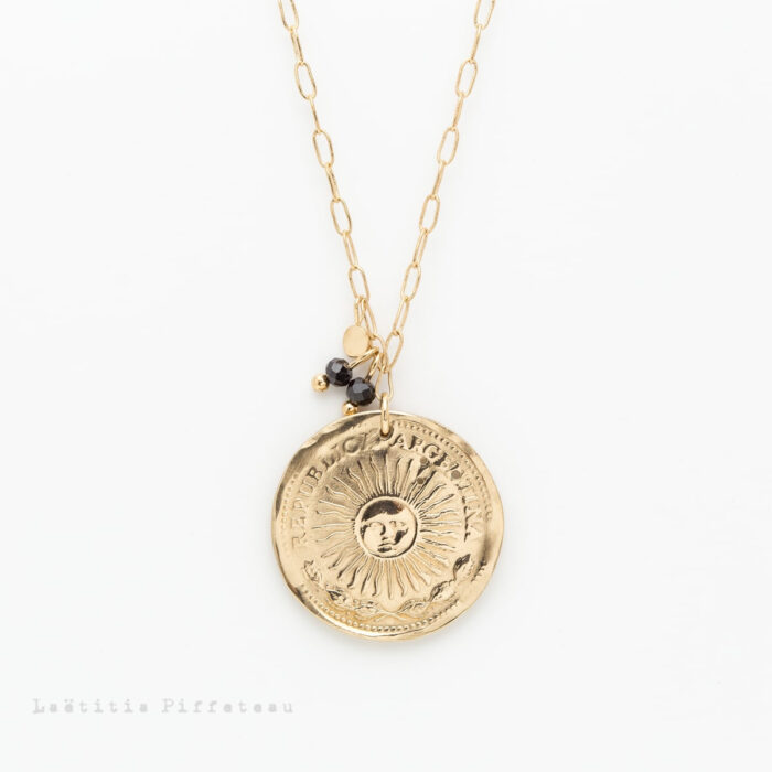 Collier Medaille El Sol Spinelle Noir Laetitia Piffeteau